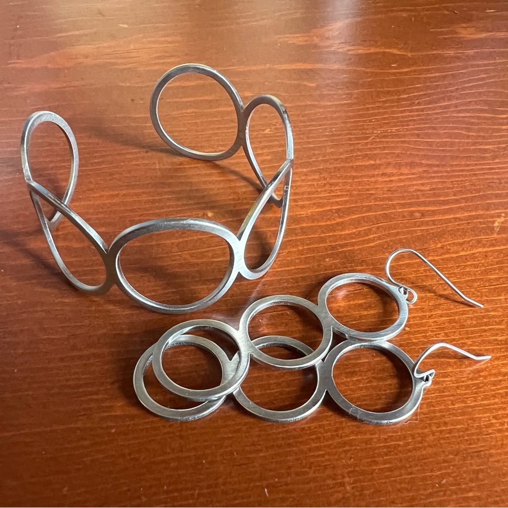 Handmade silver tone bracelet and earrings